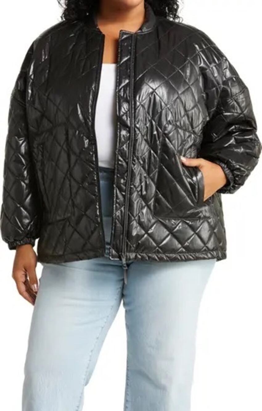 Halogen Black Full Zip Quilted Jacket 3X Shiny Medium Weight Coat Outerwear